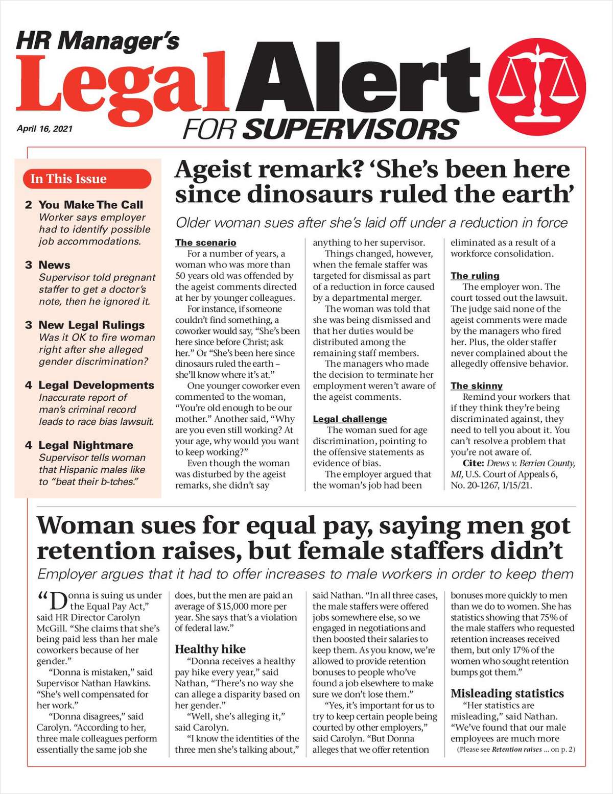 HR Manager's Legal Alert for Supervisors Newsletter: April 16 Edition